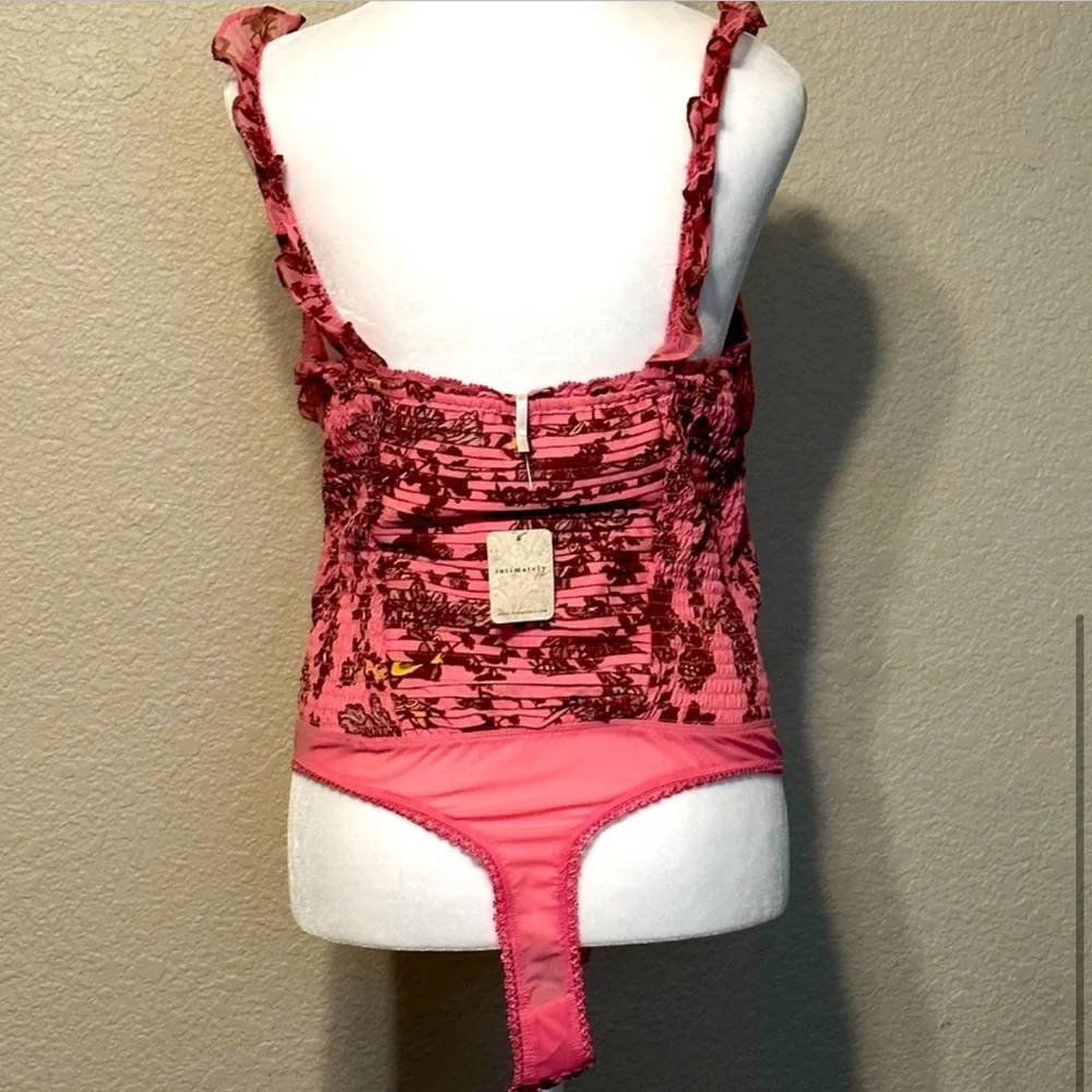 Free People Pink Floral Lace Corset Bodysuit